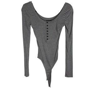 Lulu's Long Sleeve Button Front Henley Bodysuit Womens XS Scoop Neck One Piece